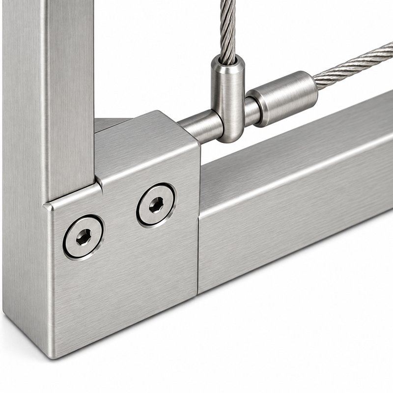 Perimeter Tensioned Cable Net Panel — Fine brushed silver appearance