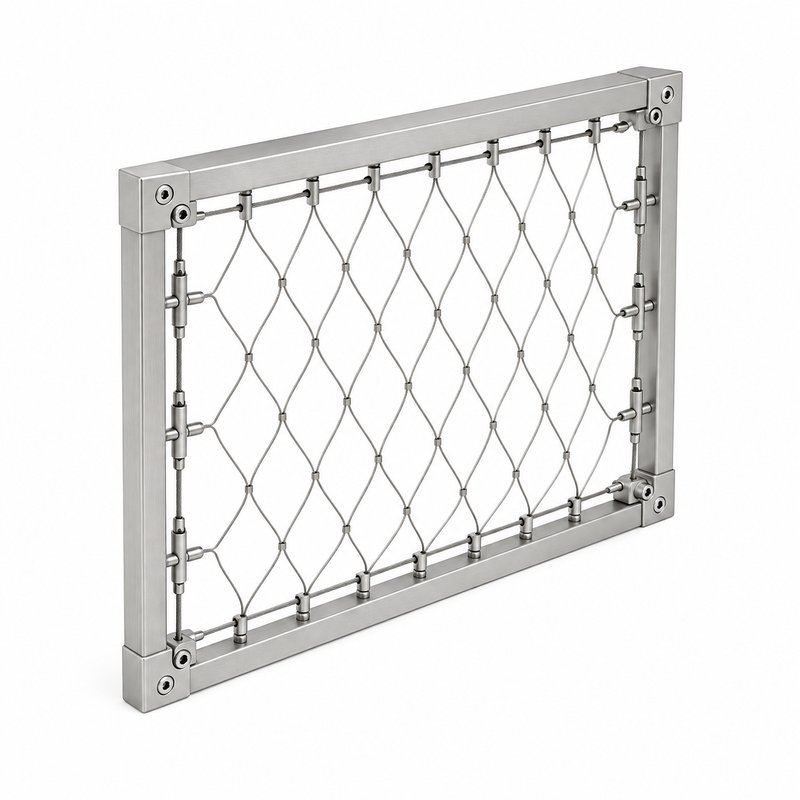 Perimeter Tensioned Cable Net Panel — Matte silver appearance