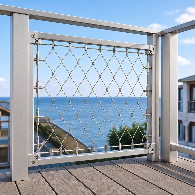Perimeter Tensioned Cable Net Panel — Matte silver appearance