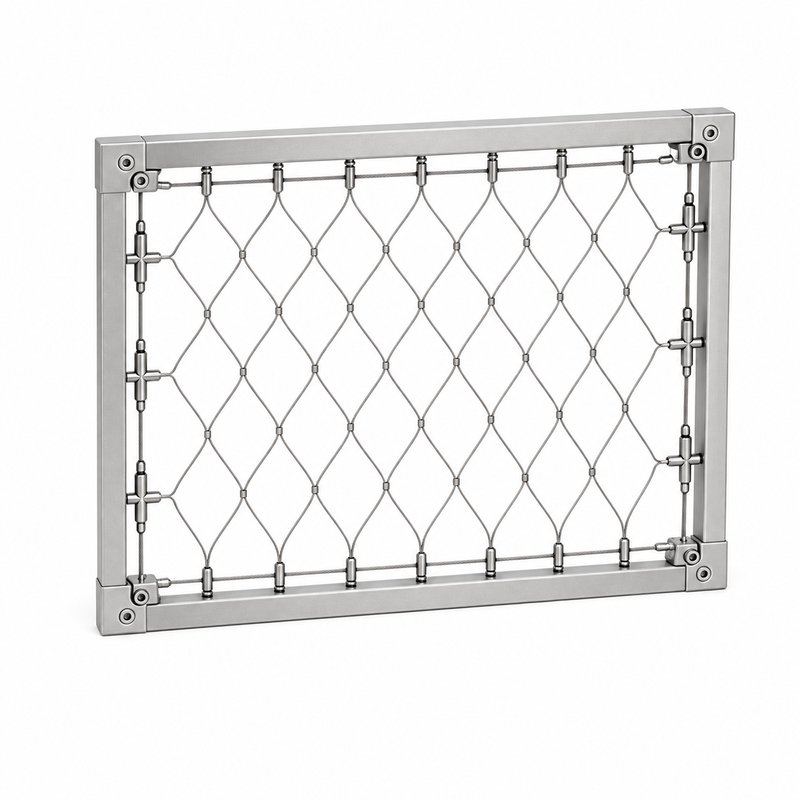 Perimeter Tensioned Cable Net Panel — Matte silver appearance