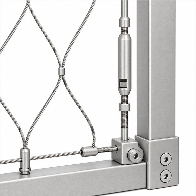 Perimeter Tensioned Cable Net Panel — Matte silver appearance