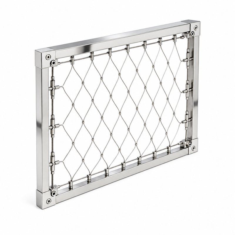 Perimeter Tensioned Cable Net Panel — Polished silver appearance