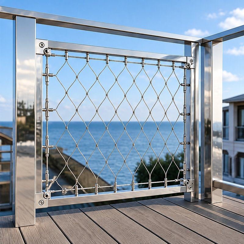 Perimeter Tensioned Cable Net Panel — Polished silver appearance