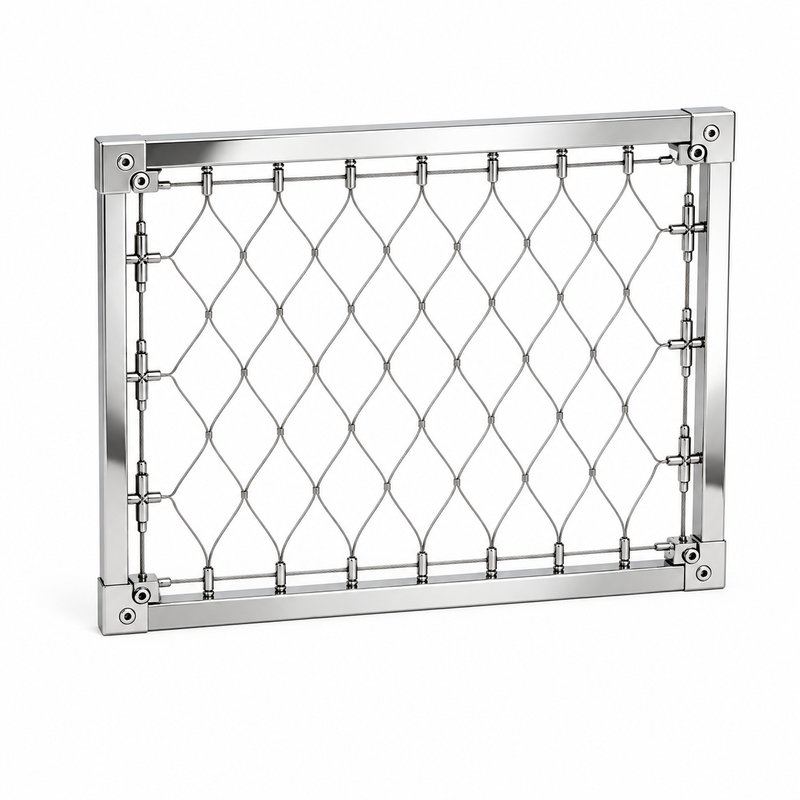 Perimeter Tensioned Cable Net Panel — Polished silver appearance