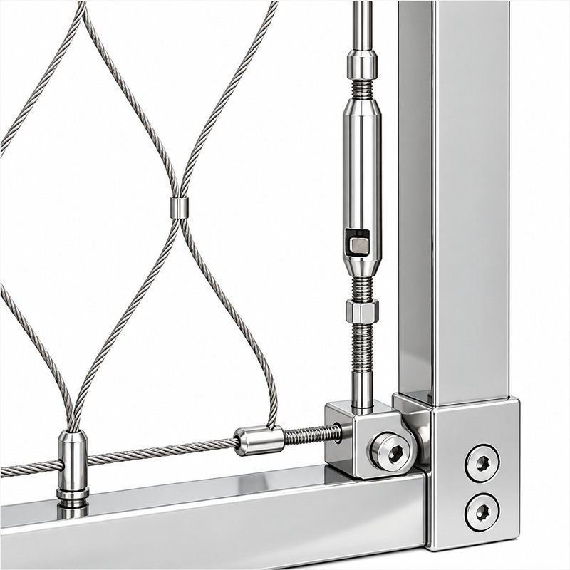 Perimeter Tensioned Cable Net Panel — Polished silver appearance