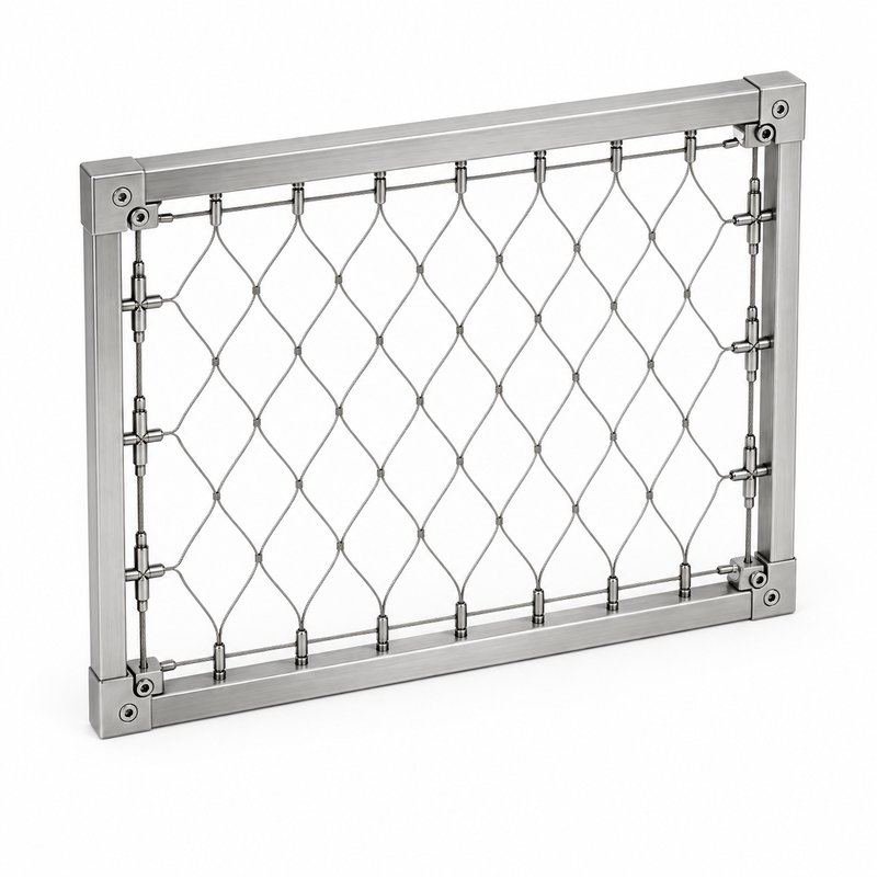 Perimeter Tensioned Cable Net Panel — Satin silver appearance