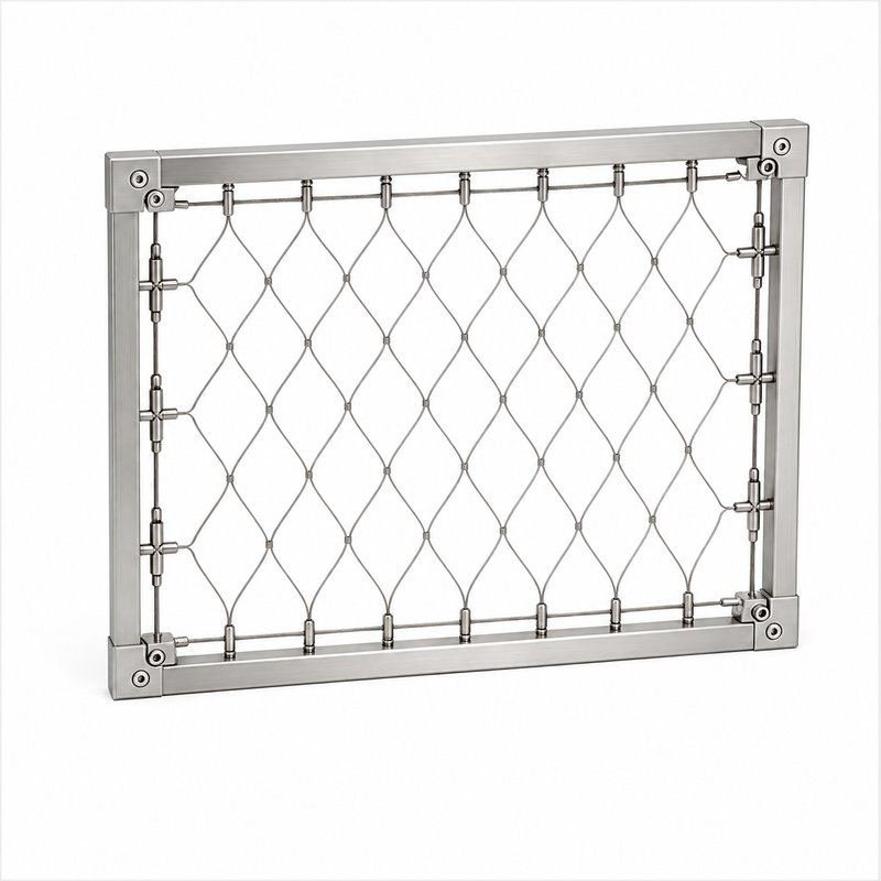 Perimeter Tensioned Cable Net Panel — Satin silver appearance