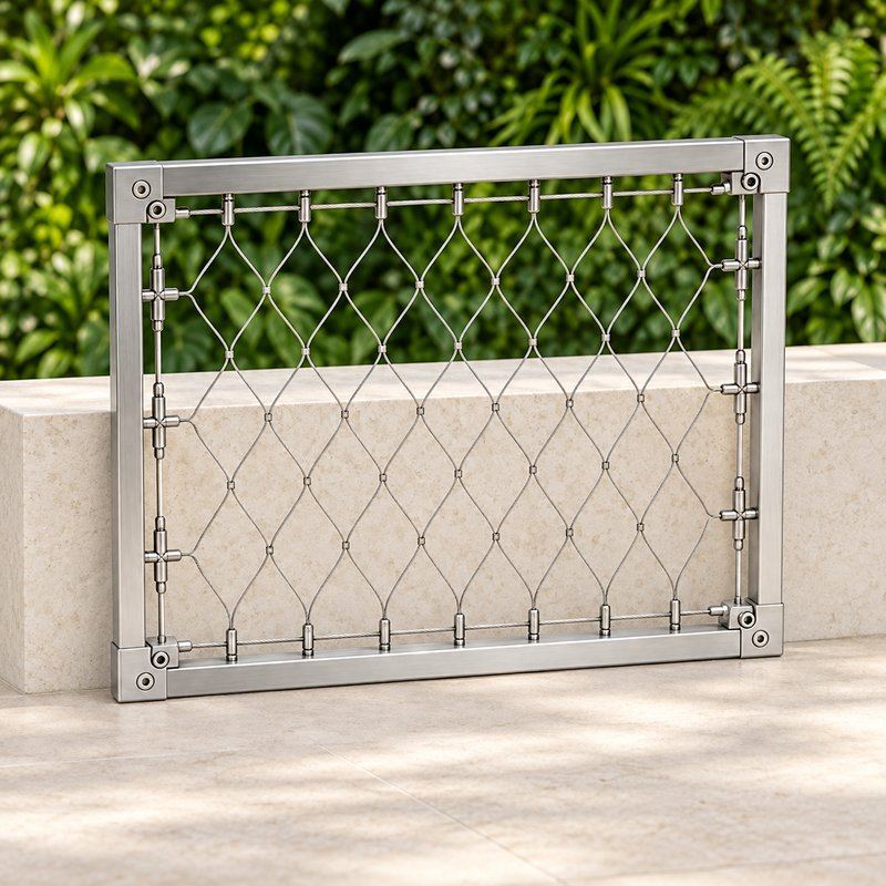 Perimeter Tensioned Cable Net Panel — Satin silver appearance