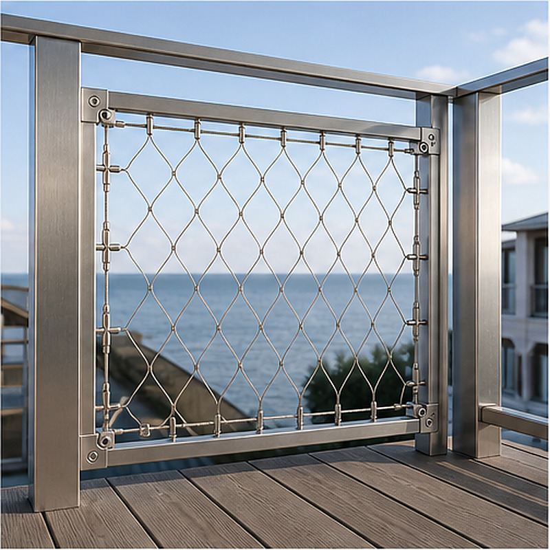 Perimeter Tensioned Cable Net Panel — Silver appearance