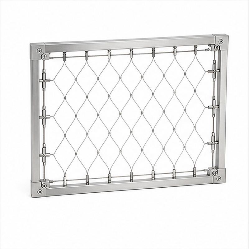 Perimeter Tensioned Cable Net Panel — Silver appearance
