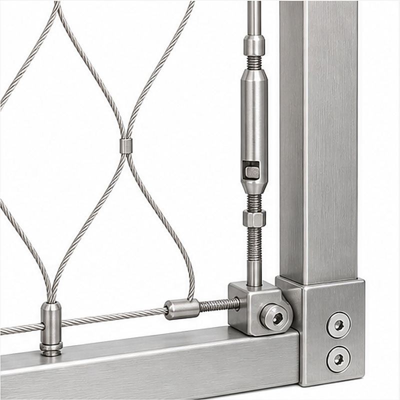 Perimeter Tensioned Cable Net Panel — Silver appearance