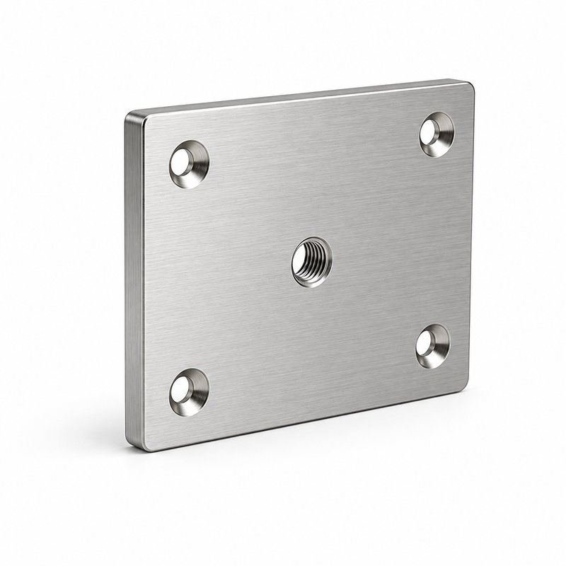 Rectangular Threaded Mounting Plate — Fine brushed silver appearance