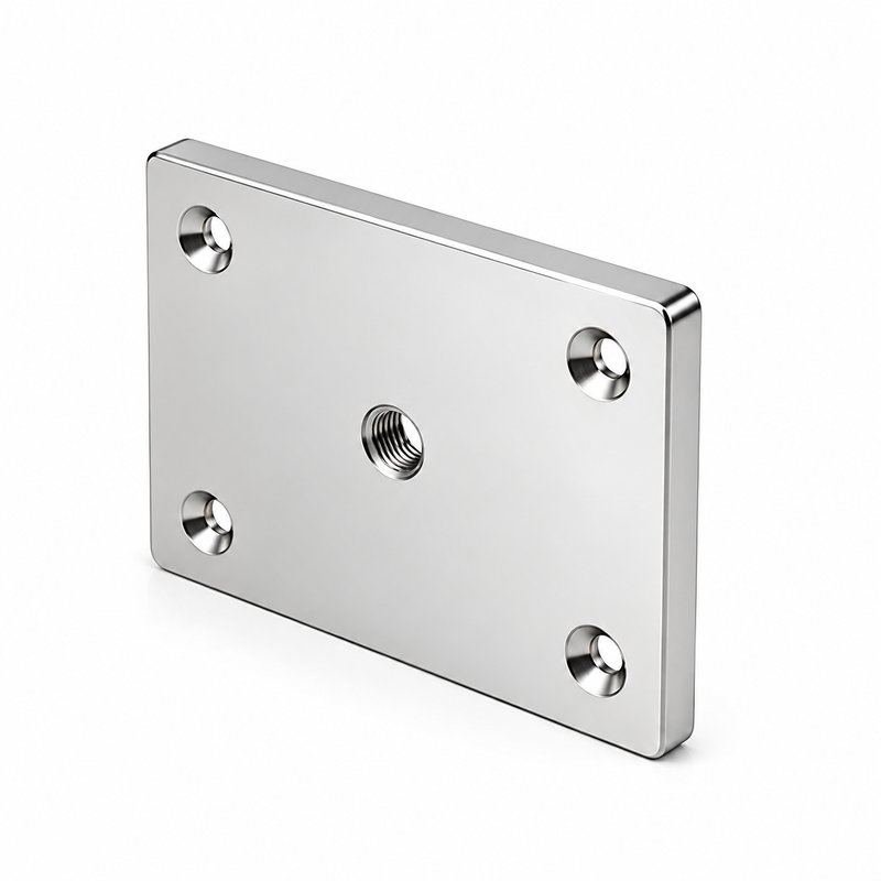 Rectangular Threaded Mounting Plate — Polished silver appearance