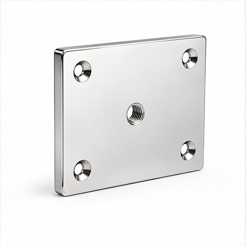 Rectangular Threaded Mounting Plate — Polished silver appearance