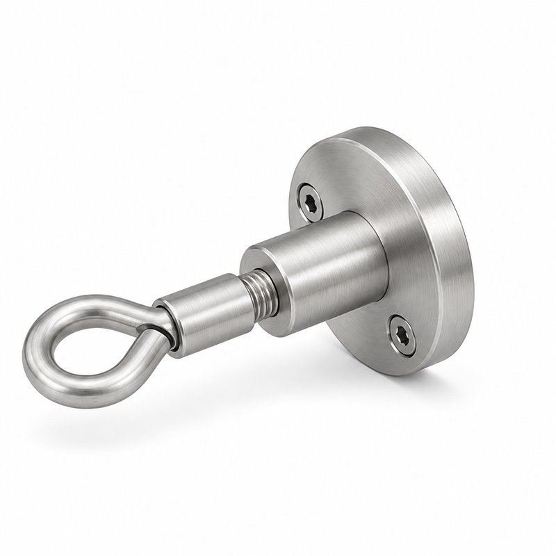 Round Flange Eye Cable Anchor — Fine brushed silver appearance
