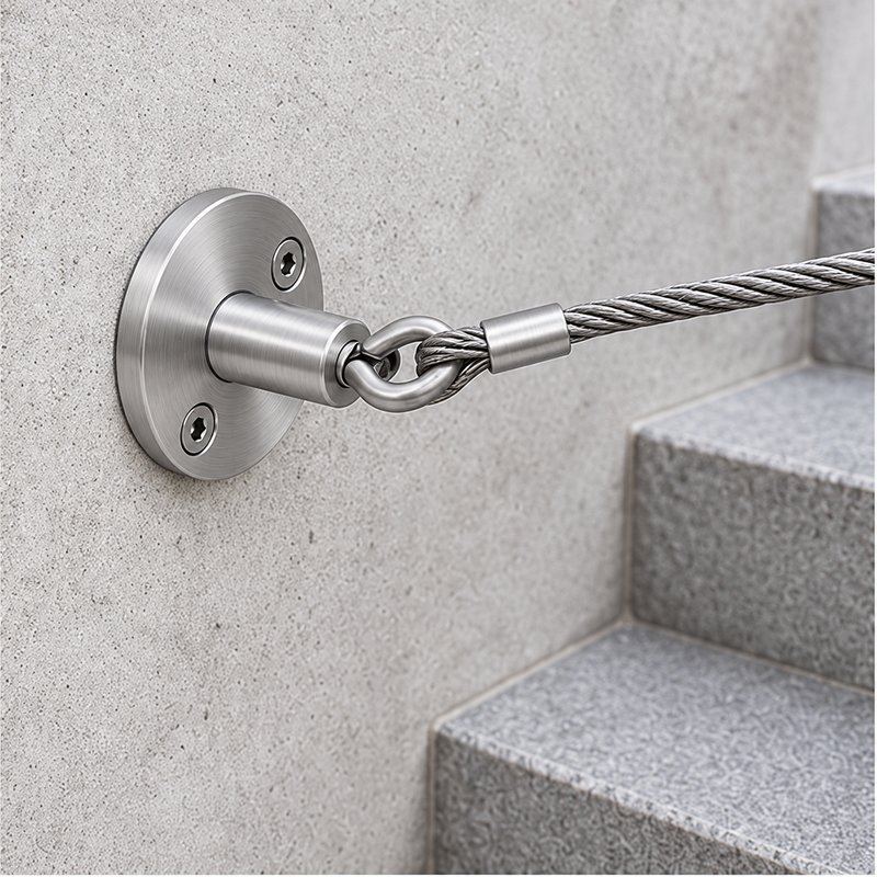 Round Flange Eye Cable Anchor — Fine brushed silver appearance