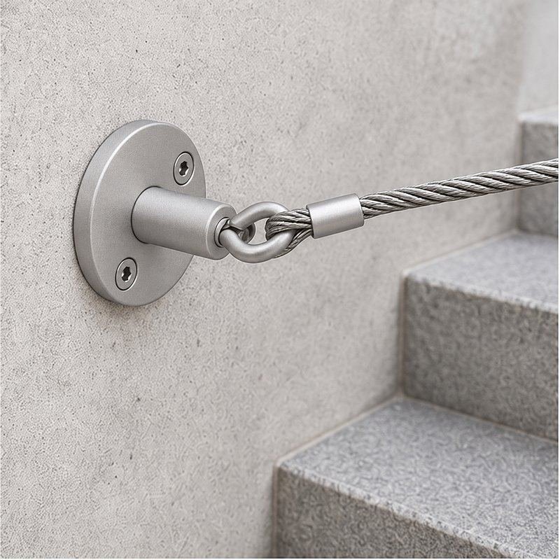 Round Flange Eye Cable Anchor — Matte silver appearance
