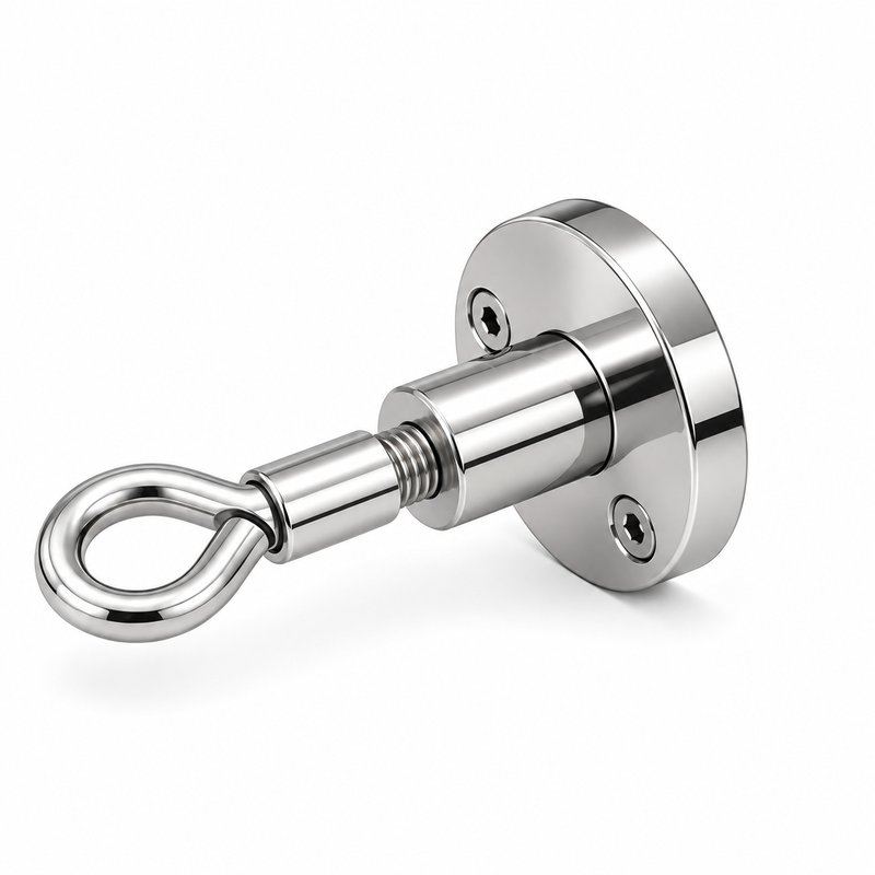 Round Flange Eye Cable Anchor — Polished silver appearance