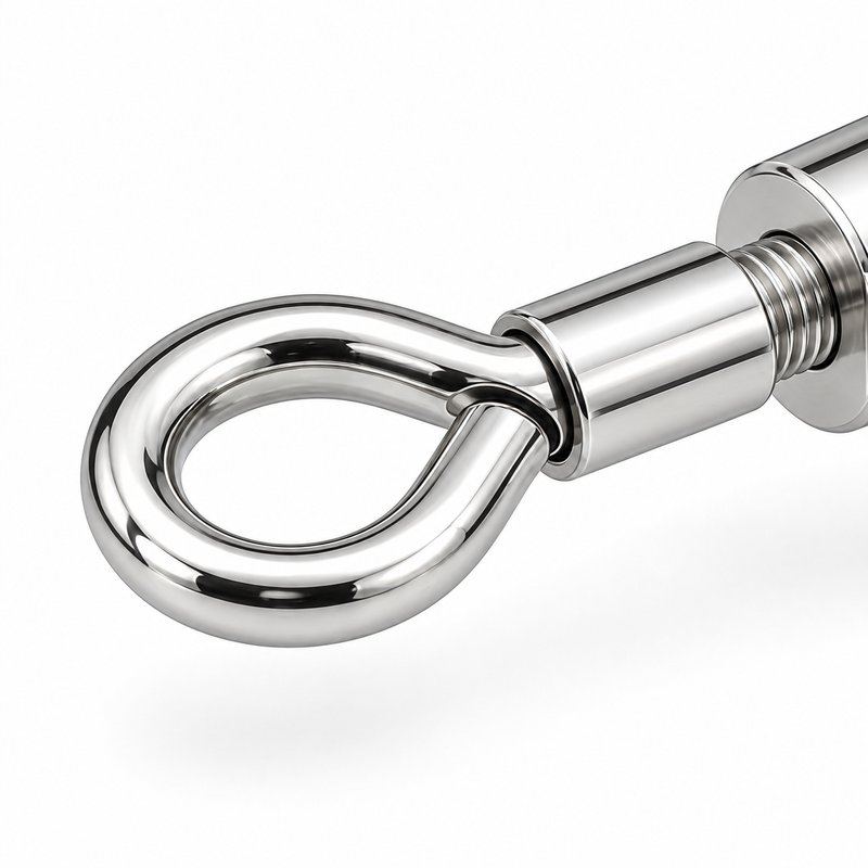 Round Flange Eye Cable Anchor — Polished silver appearance