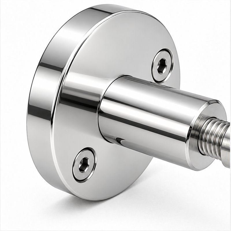 Round Flange Eye Cable Anchor — Polished silver appearance