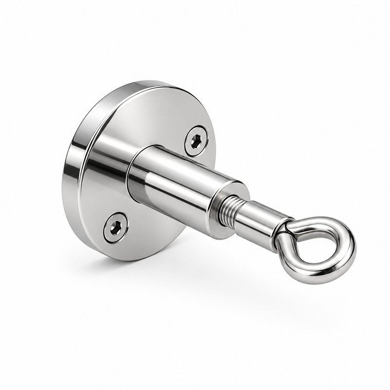 Round Flange Eye Cable Anchor — Polished silver appearance