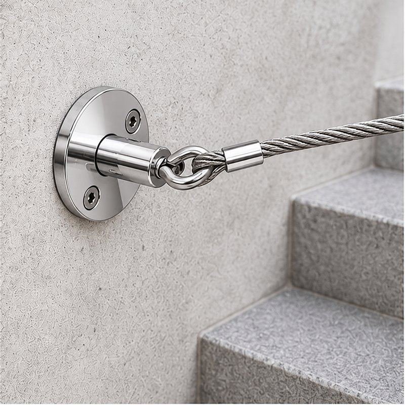 Round Flange Eye Cable Anchor — Polished silver appearance
