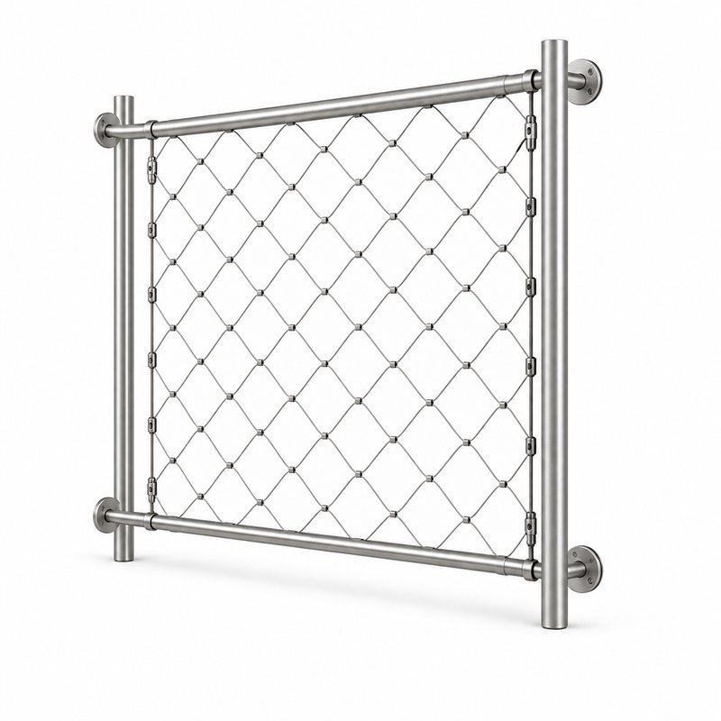 Round Post Cable Mesh Frame — Fine brushed silver appearance