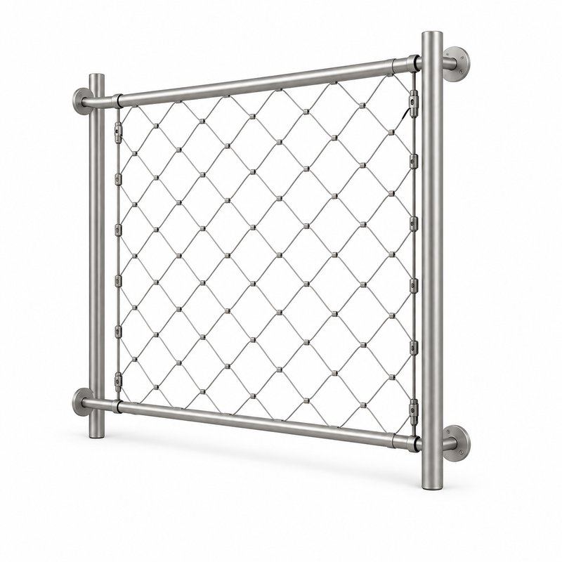 Round Post Cable Mesh Frame — Matte silver appearance