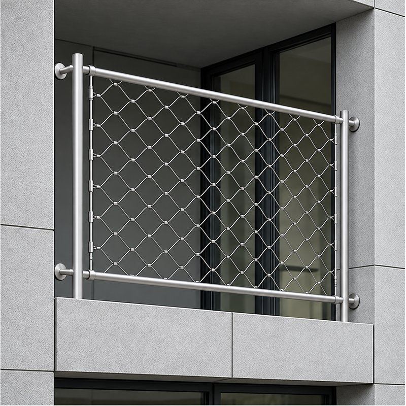 Round Post Cable Mesh Frame — Matte silver appearance