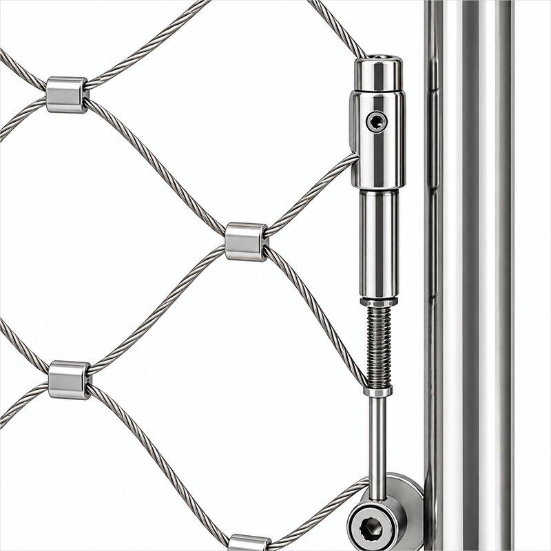 Round Post Cable Mesh Frame — Polished silver appearance