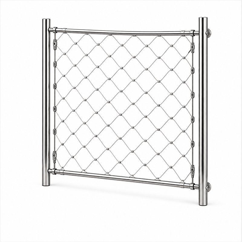 Round Post Cable Mesh Frame — Polished silver appearance