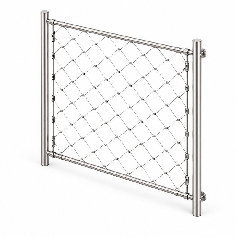 Round Post Cable Mesh Frame — Satin silver appearance