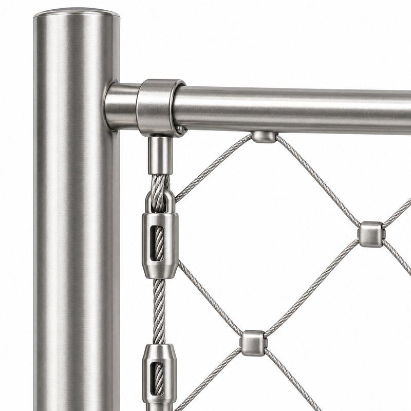 Round Post Cable Mesh Frame — Satin silver appearance