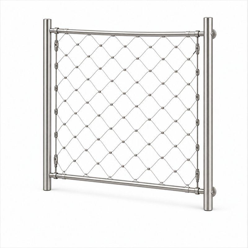 Round Post Cable Mesh Frame — Satin silver appearance