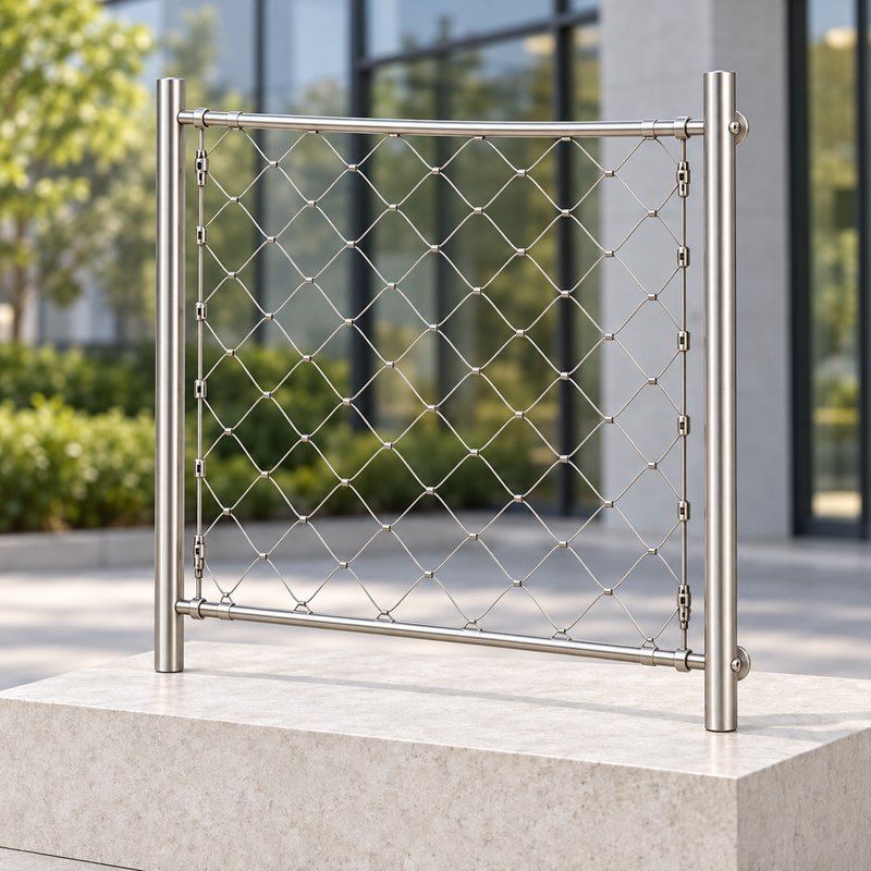 Round Post Cable Mesh Frame — Satin silver appearance