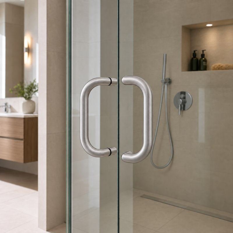 Matte Silver Back-to-Back Shower Door Handle — Finish Concept