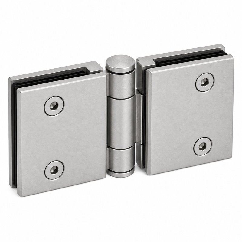 Matte Silver Double-Action Glass Shower Door Hinge — Finish Concept