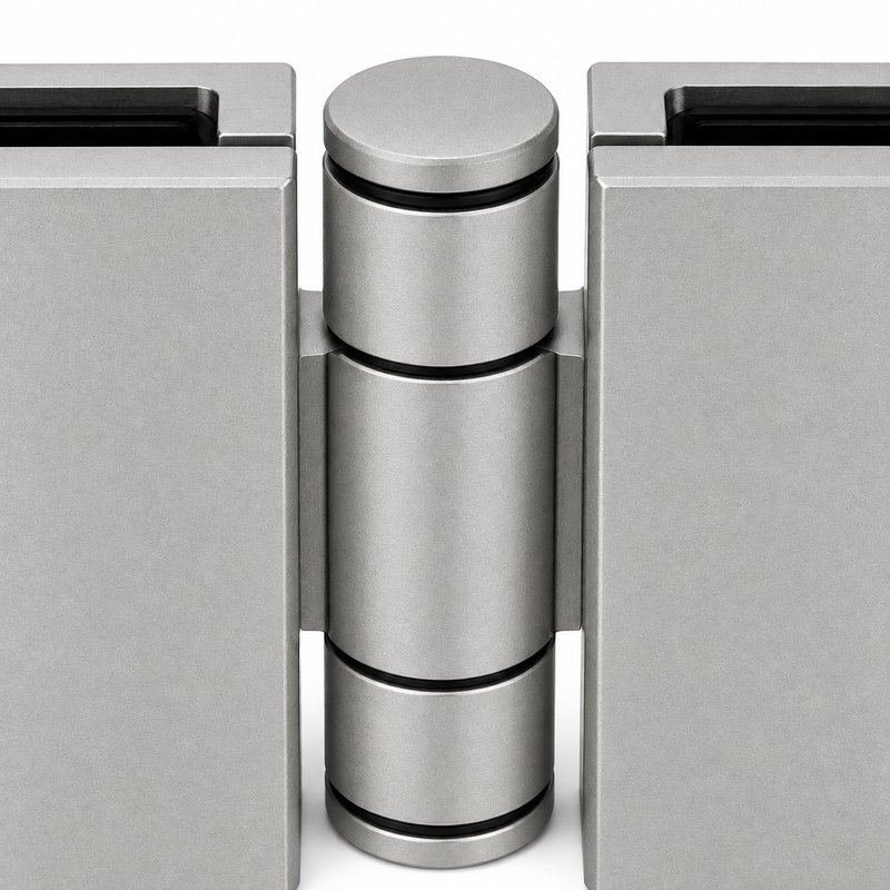 Matte Silver Double-Action Glass Shower Door Hinge — Finish Concept