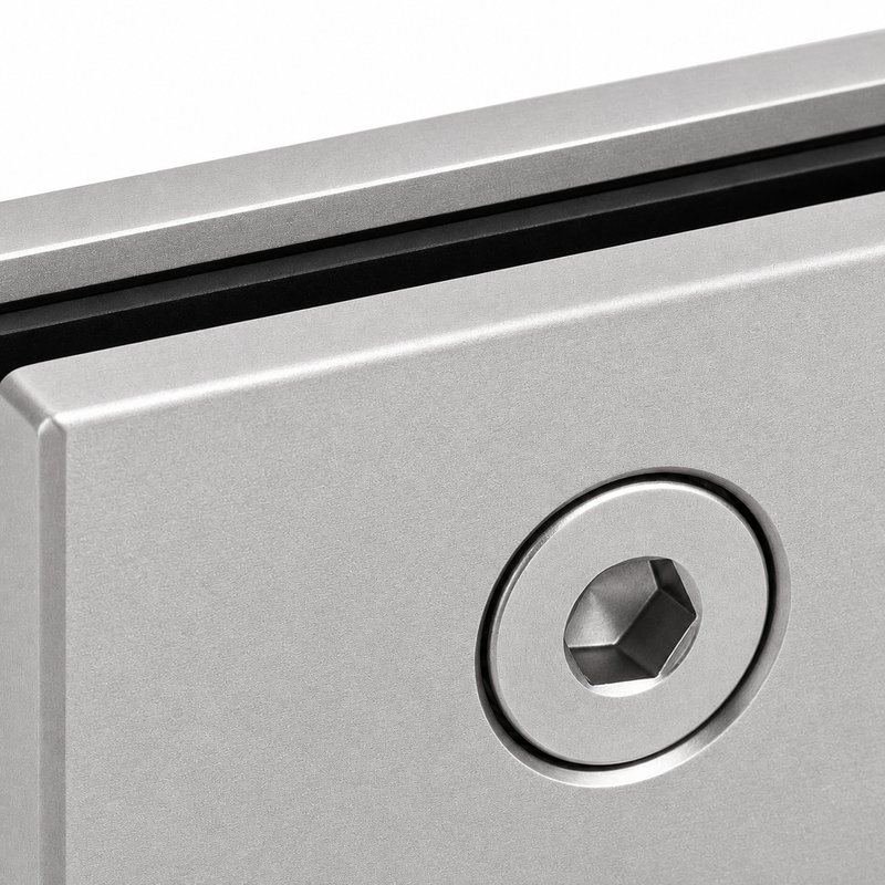 Matte Silver Double-Action Glass Shower Door Hinge — Finish Concept