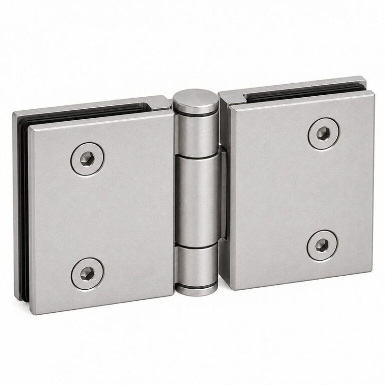 Matte Silver Double-Action Glass Shower Door Hinge — Finish Concept