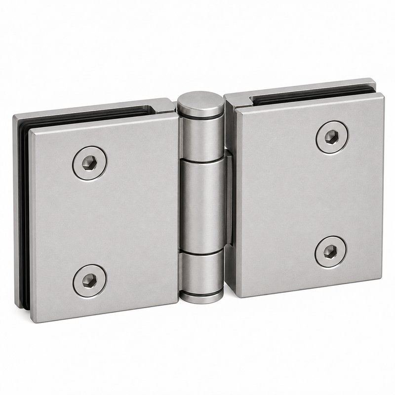 Matte Silver Double-Action Glass Shower Door Hinge — Finish Concept
