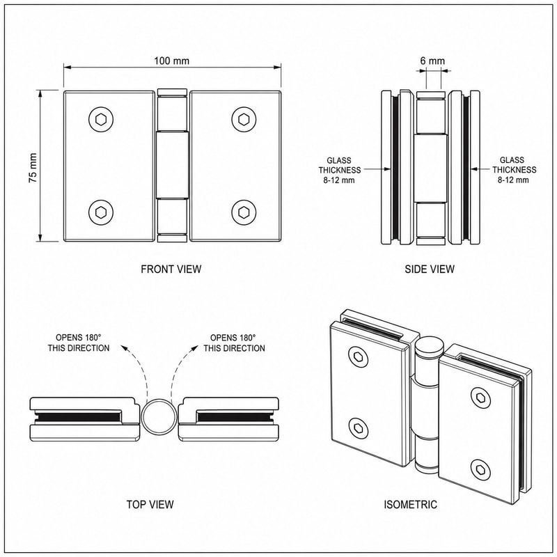 Double-Action Glass Shower Door Hinge