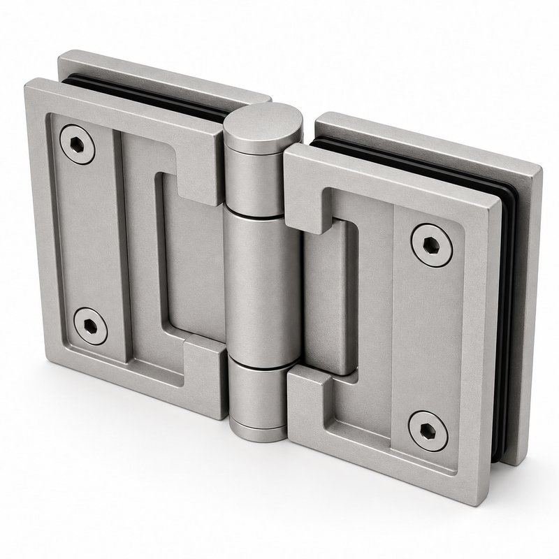 Matte Silver Heavy-Duty Shower Door Hinge — Finish Concept
