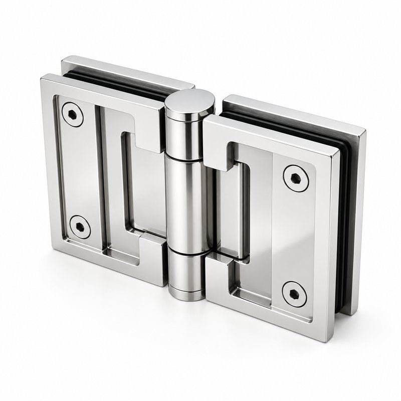 Polished Silver Heavy-Duty Shower Door Hinge — Finish Concept