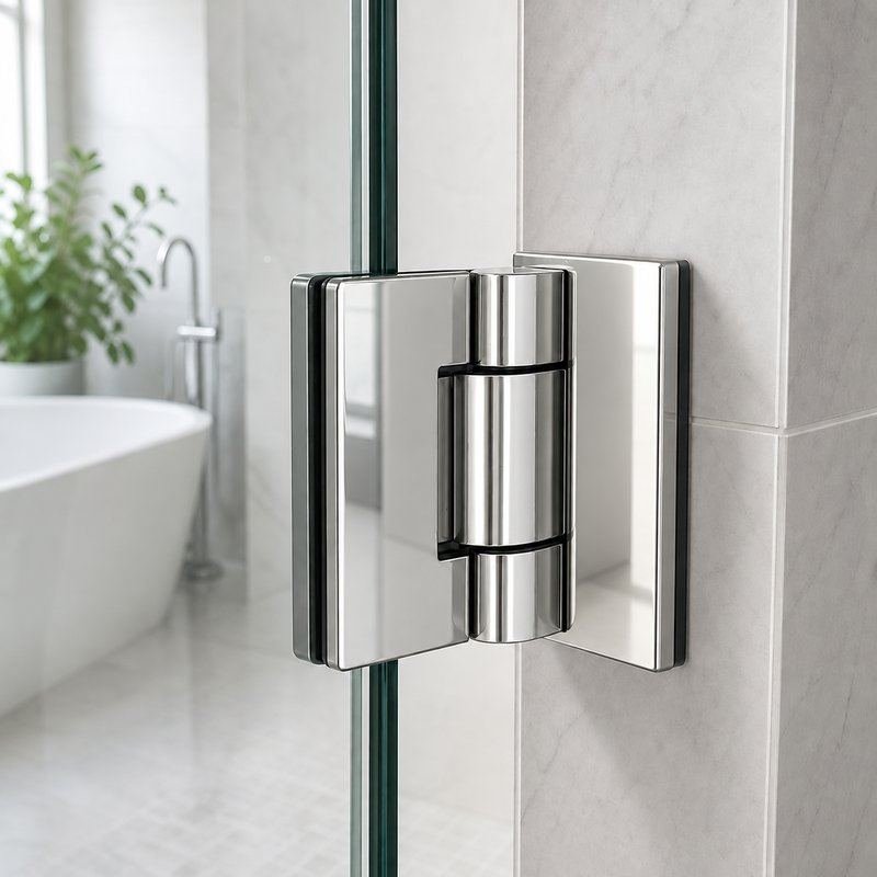 Polished Silver Heavy-Duty Shower Door Hinge — Finish Concept