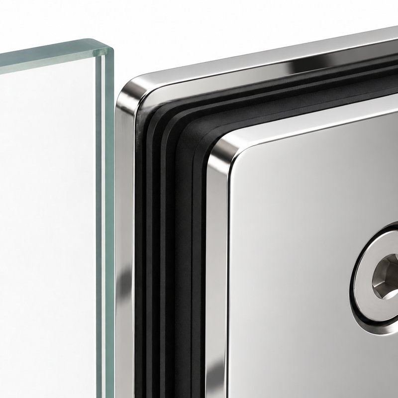 Polished Silver Heavy-Duty Shower Door Hinge — Finish Concept
