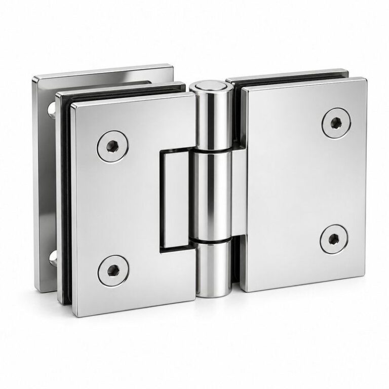 Polished Silver Heavy-Duty Shower Door Hinge — Finish Concept