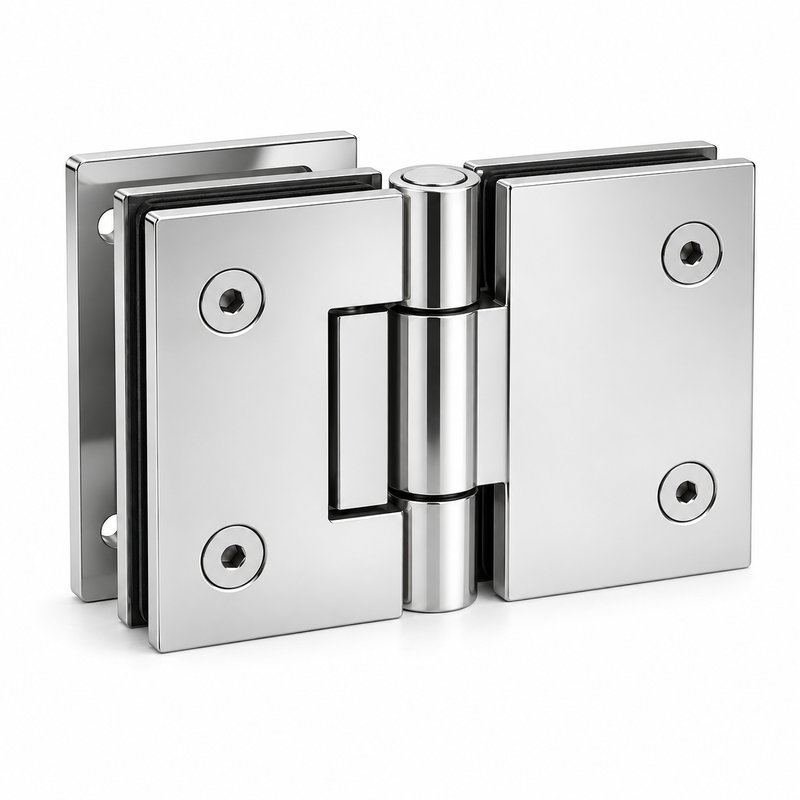 Polished Silver Heavy-Duty Shower Door Hinge — Finish Concept