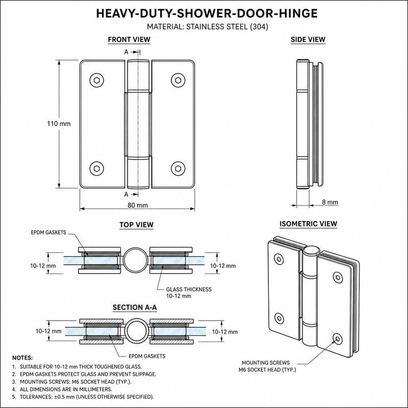 Heavy-Duty Shower Door Hinge
