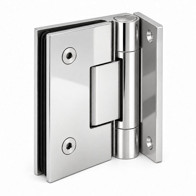Polished Silver Soft-Close Frameless Shower Door Hinge — Finish Concept